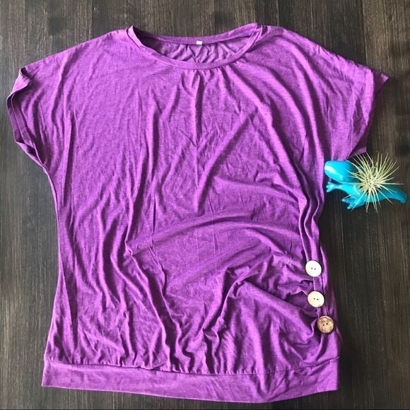 Purple T-Shirt with Side Button Detail - Picture 6 of 7
